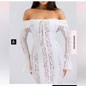 HOUSE OF CB BELLE CREAM FLORAL LACE OFF SHOULDER MAXI DRESS